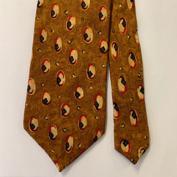 ERMENEGILDO ZEGNA Camel Red Black Geometric Silk Tie