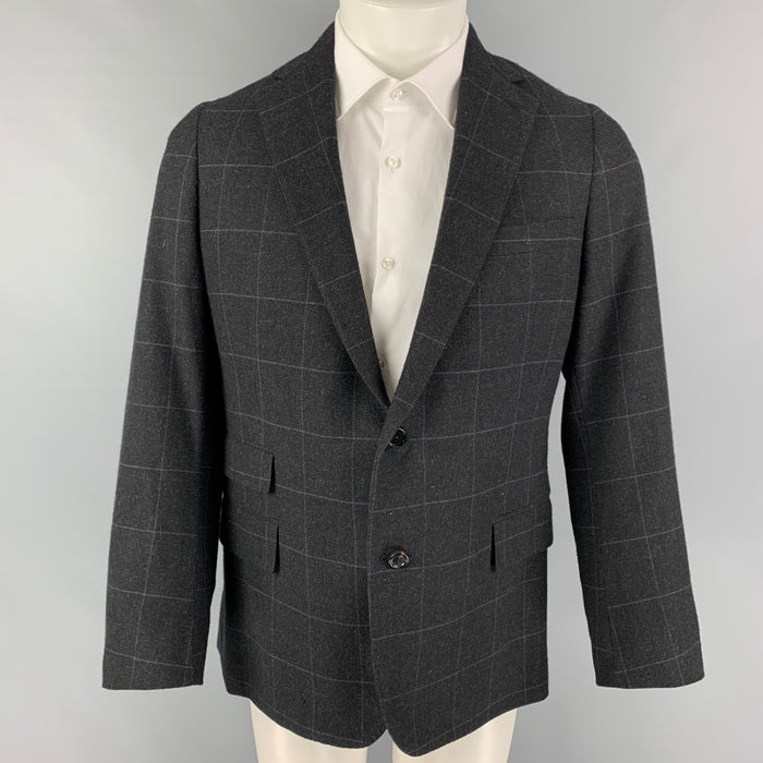 RALPH LAUREN Purple Label Size 44 Black Purple Window Pane Wool Notch Lapel Sport Coat