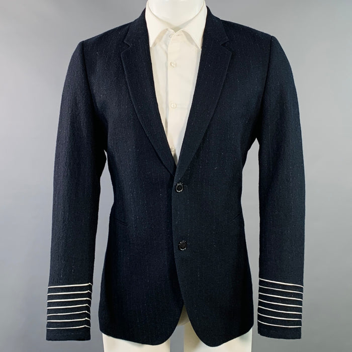 PAUL SMITH Size 38 Navy White Stripe Wool Single Button Notch Lapel Sport Coat