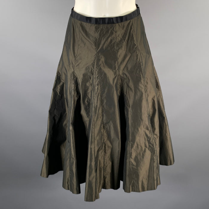 LANVIN Size L Green Olive Polyester A-Line Mid-Calf Skirt