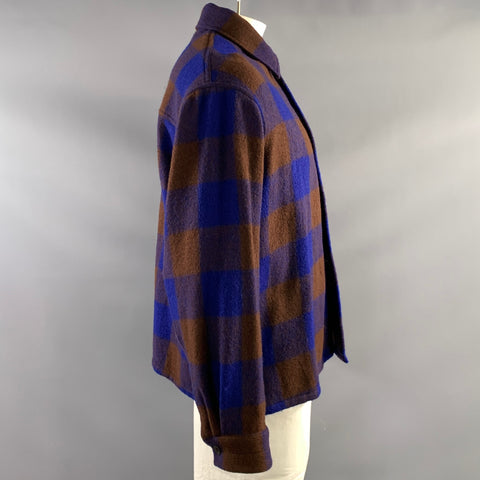 LEMAIRE AW2022 Size L Blue Brown Plaid Wool Button Up Jacket