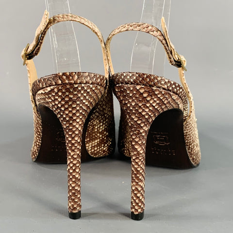 STUART WEITZMAN Size 9.5 Daisy Grey Gold Textured Snakeskin Effect Leather Slingback Pumps