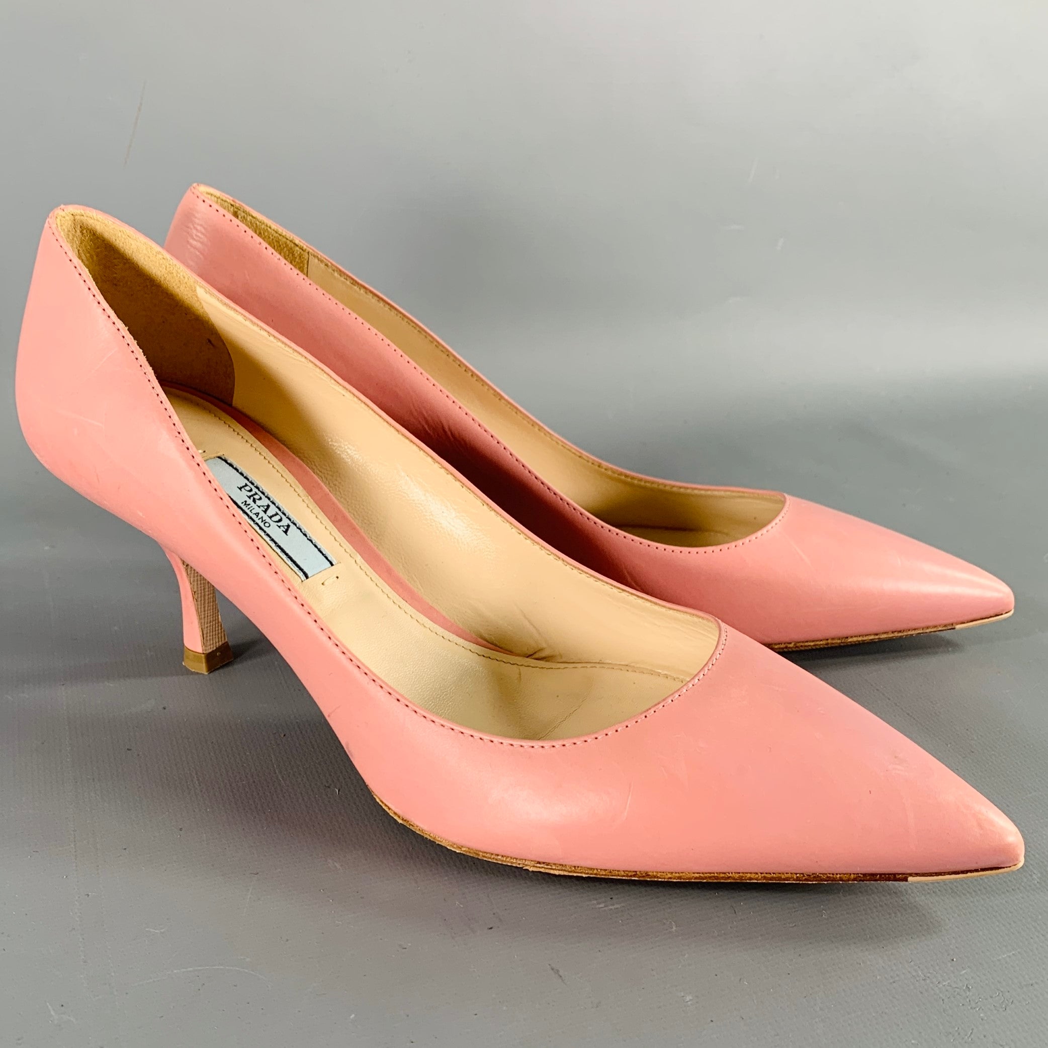 PRADA Size Pink Leather Kitten Heel Pumps - Main Image