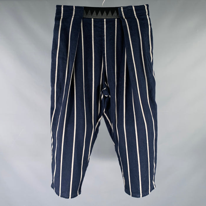 KAPITAL Size M Navy Grey Stripe Linen Cotton Drop Crotch Casual Pants