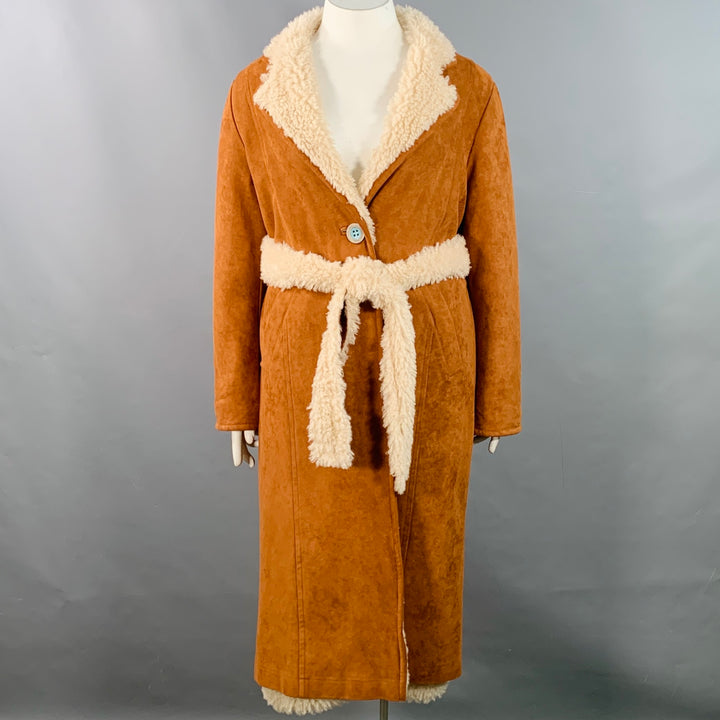 OOF WEAR Size L Tan Beige Faux Suede Shearling Reversible Belted Coat