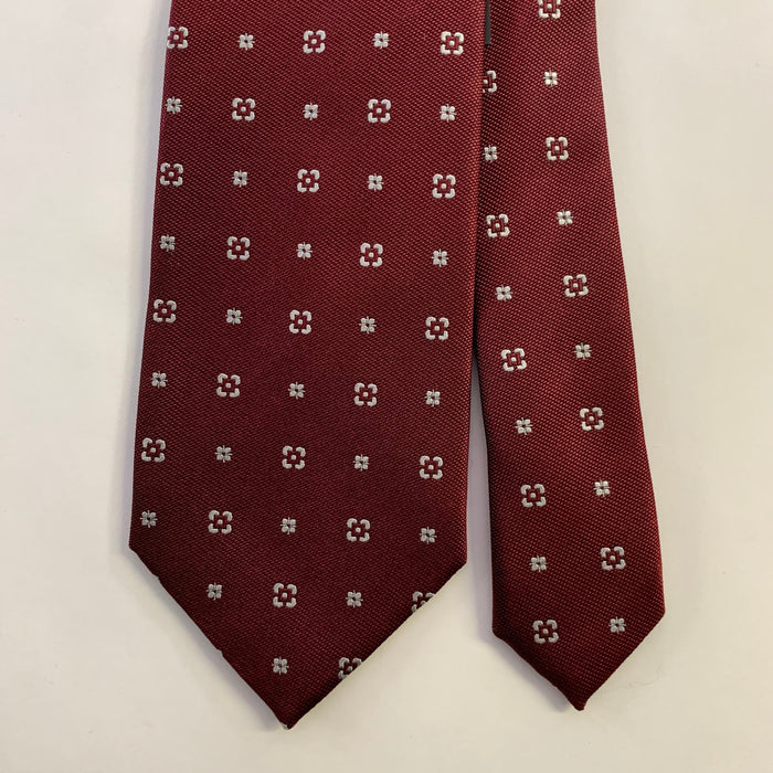 ERMENEGILDO ZEGNA Burgundy Silver Foulard Silk Tie