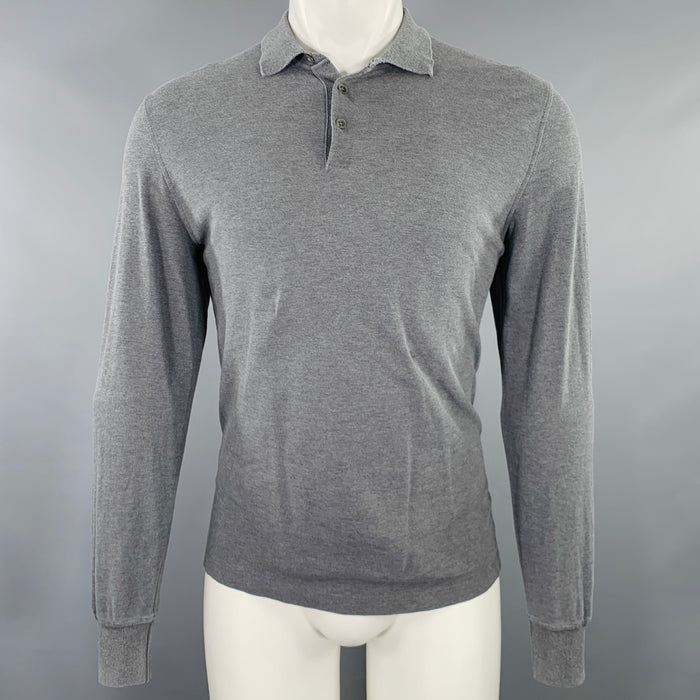 BRUNELLO CUCINELLI Size S Grey Cotton Half Placket Pullover