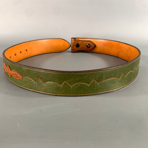 NO BRAND Waist Size 24 Green Brown Western Leather Belt