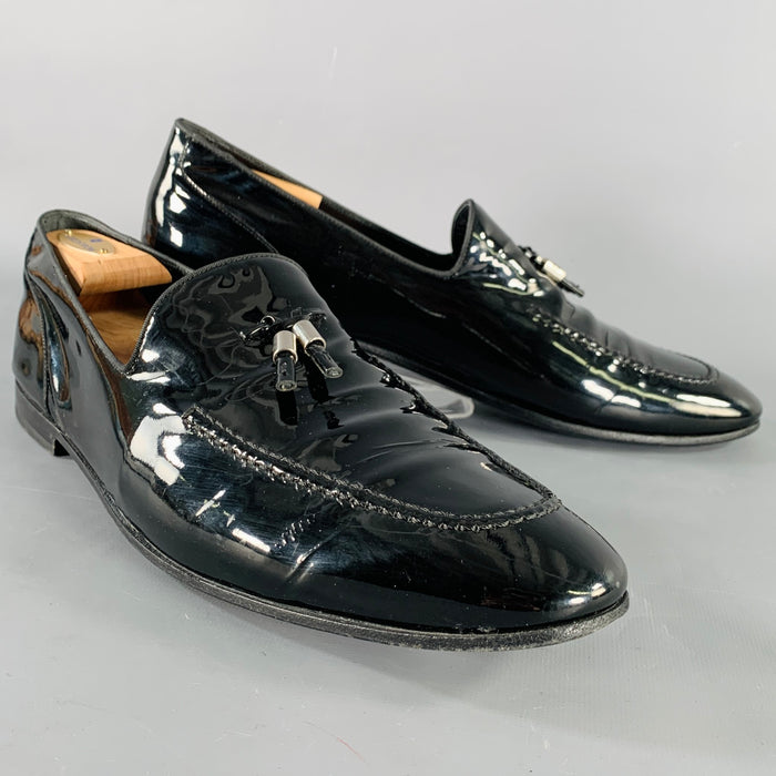 GUCCI Size 11.5 Black Patent Leather Tassel Loafers