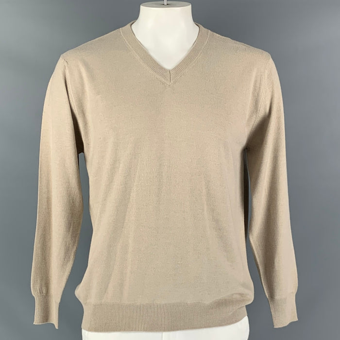 KITON Size L Beige Cashmere Silk V-Neck Pullover