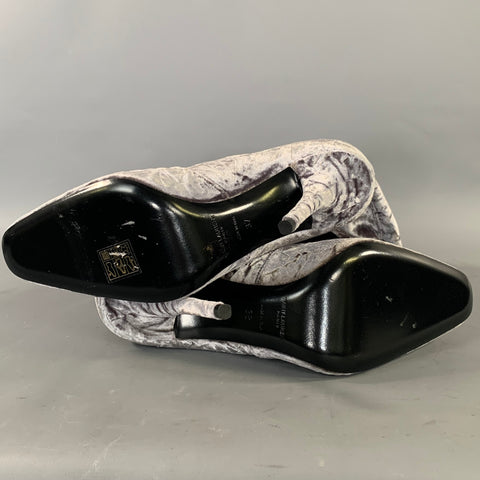 SAINT LAURENT Size 7 Grey Velvet Crushed Sock Boots