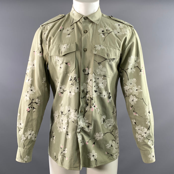 GUCCI Size M Green White & Black Hand Painted Cotton Patch Pockets Jacket