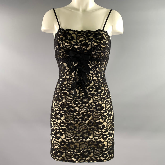 MOSCHINO Size 2 Black Acetate Rayon Floral Fitted Mini Dress