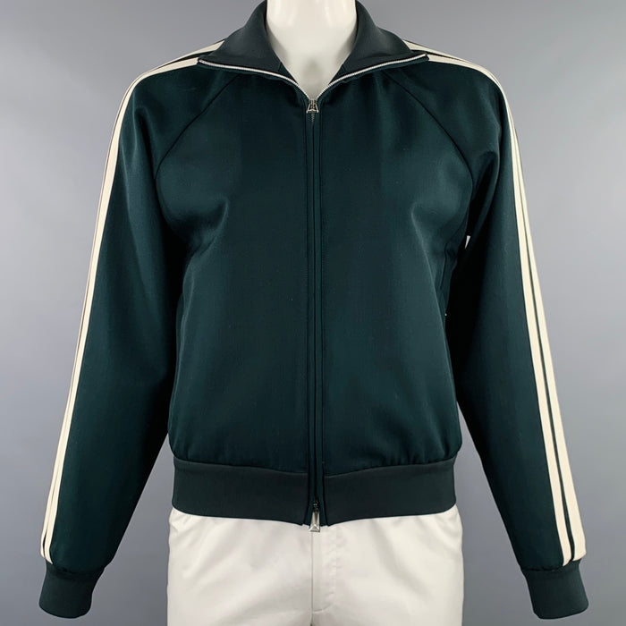 BOTTEGA VENETA Size 42 Green White Wool Blend Zip Up Track Jacket