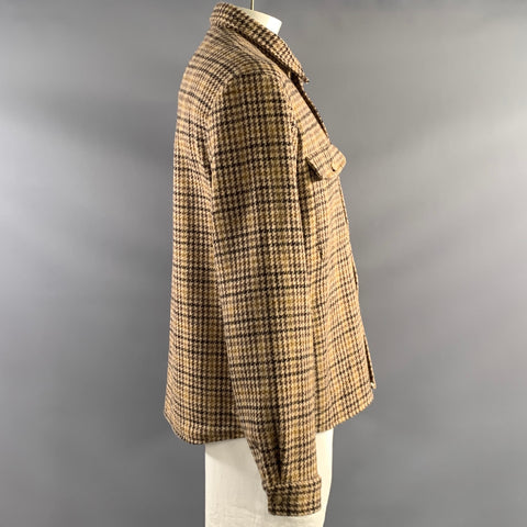 DE BONNE FACTURE Size XL Brown Beige Houndstooth Wool Button Up Jacket