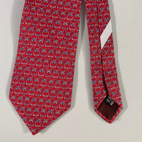 SALVATORE FERRAGAMO Red Blue Owls Silk Tie