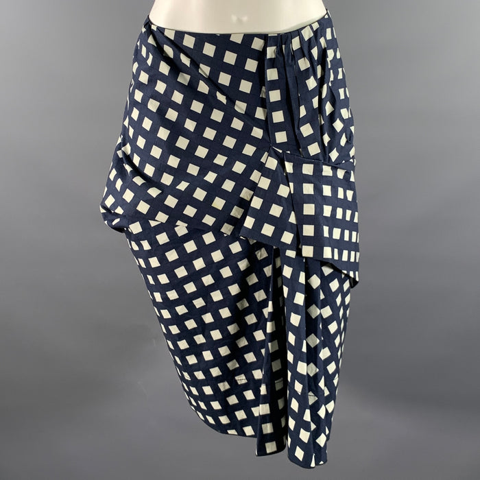 MARC JACOBS Size 6 Navy White Cotton Gingham Mid-Calf Skirt