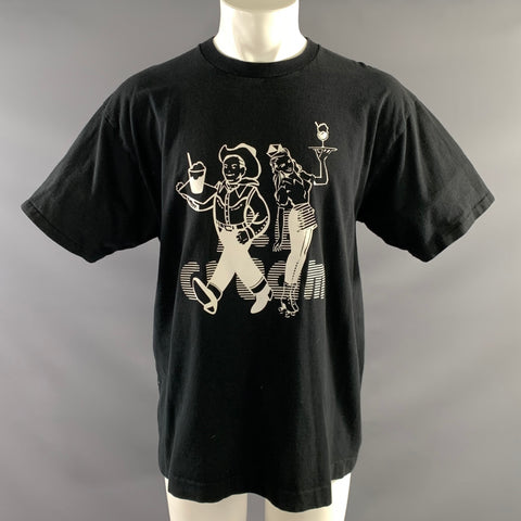 ICECREAM Size XL Black White Graphic Cotton Crew Neck T Shirt