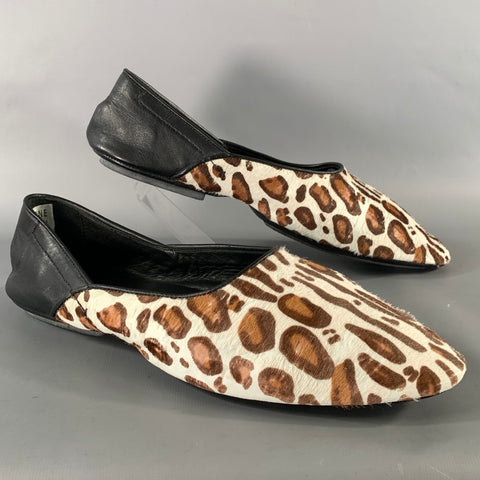 HAIDER ACKERMANN SS2020 Size 9 White Brown Leopard Print Pony Hair Slip On Loafers