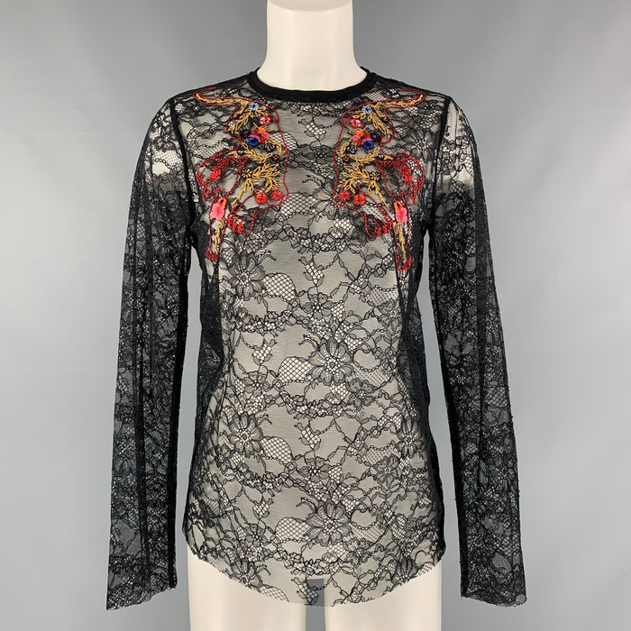 SANDRO Size S Black Polyamide Lace Long Sleeve Dress Top