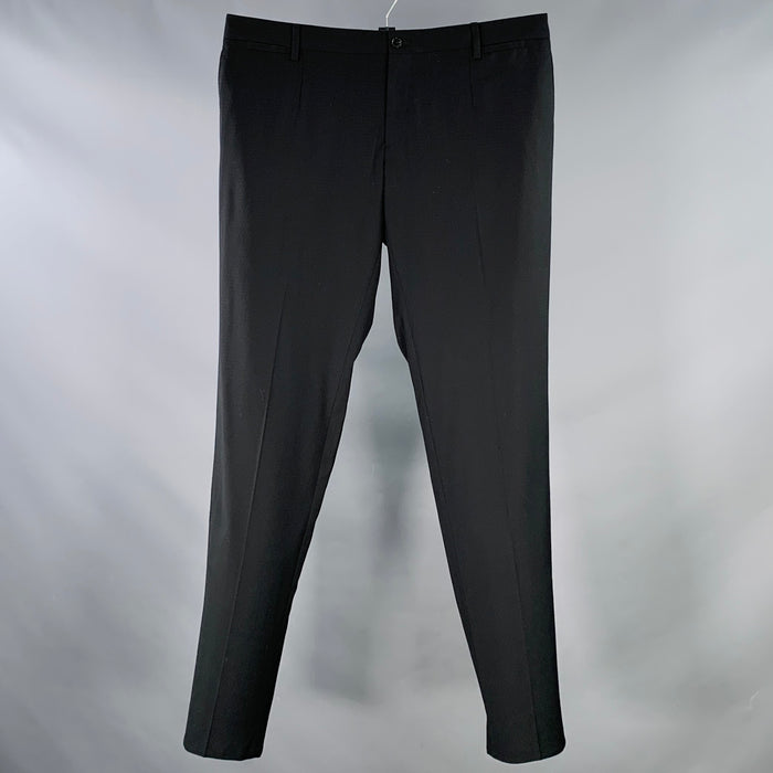 DOLCE & GABBANA Size 36 Black Textured Wool Zip Fly Dress Pants