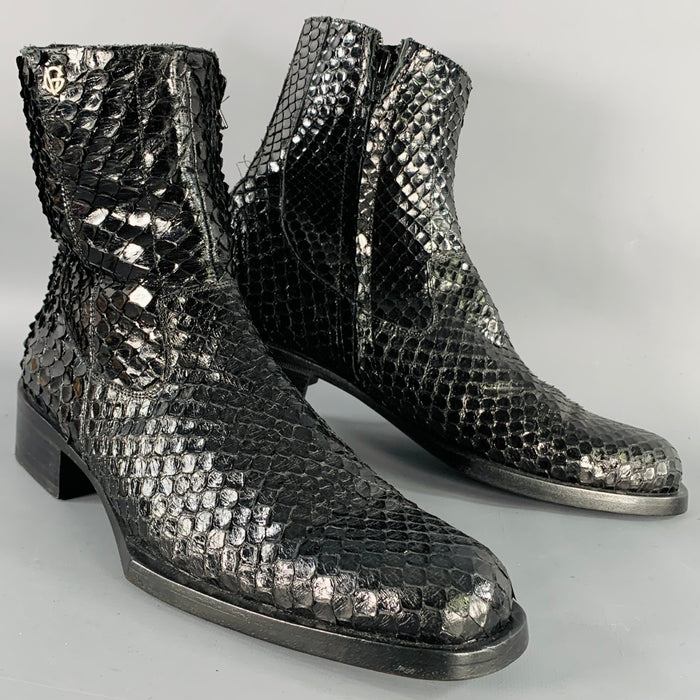 GIANNI VERSACE Size 8 Black Python Leather Side Zipper Ankle Boots