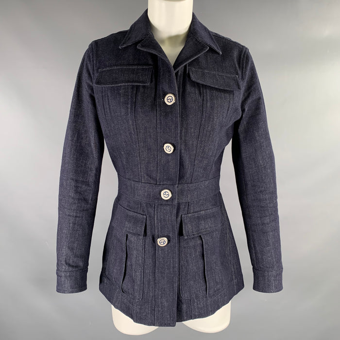 GIORGIO ARMANI Size 6 Indigo Denim Military Jacket