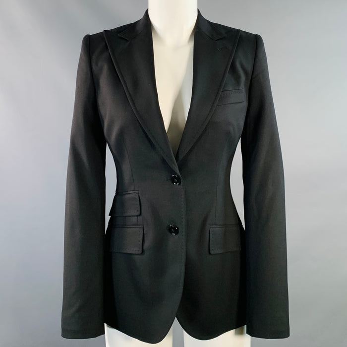 DOLCE & GABBANA Size 4 Black Virgin Wool Blend Jacket Blazer