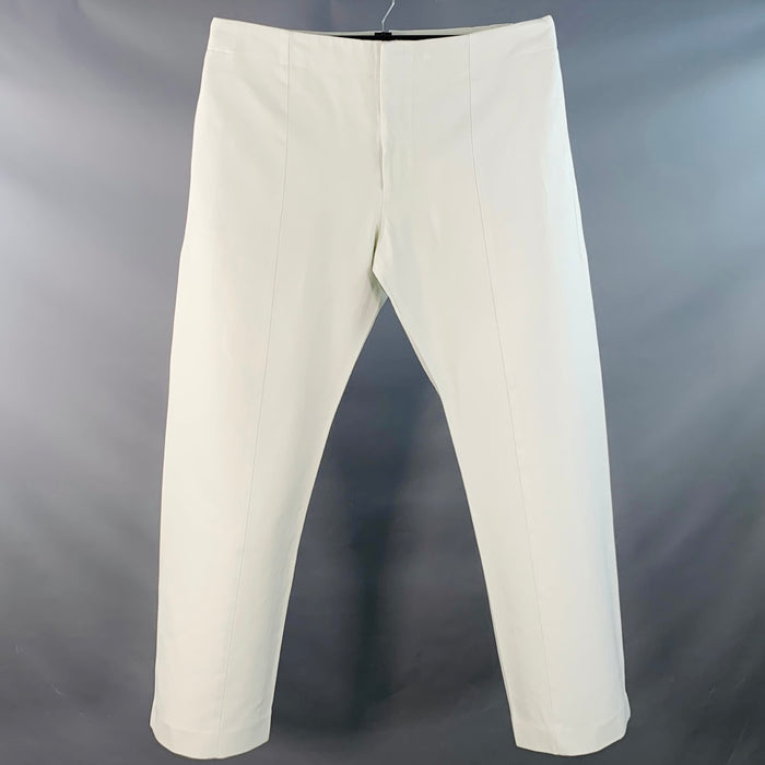 SALVATORE FERRAGAMO Size 40 Off White Twill Cotton Silk Straight Casual Pants