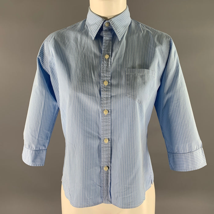 RALPH LAUREN Size 10 Blue White Cotton Stripe 3/4 Sleeves Shirt