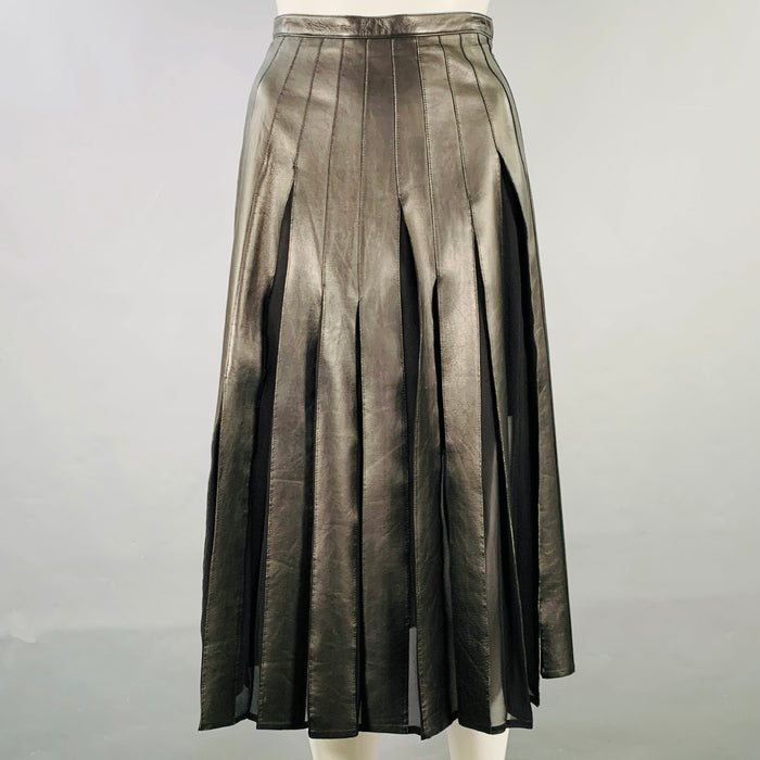 BURBERRY LONDON Size 2 Black Silk Pleated Midi Skirt