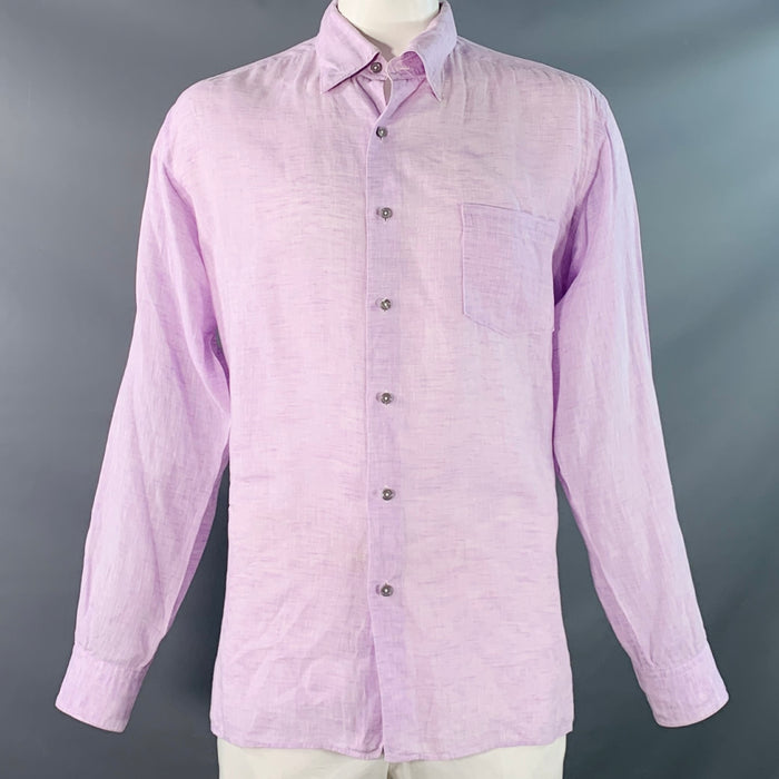 ERMENEGILDO ZEGNA Size XL Purple Lavender Linen One Pocket Long Sleeve Shirt