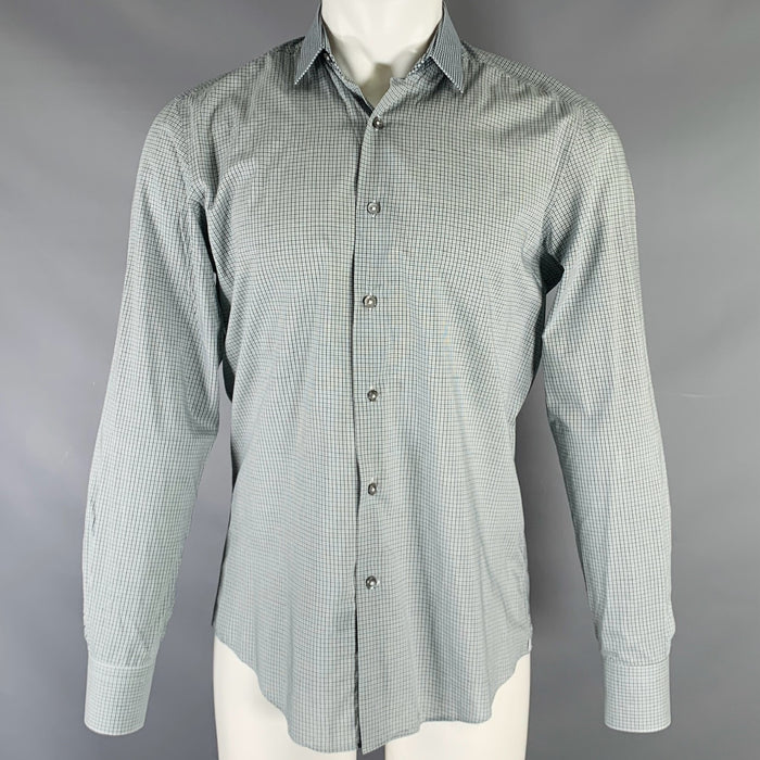 LANVIN Size S White Charcoal Plaid Cotton Long Sleeve Shirt