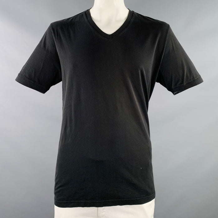 DOLCE & GABBANA Size 44 Black Cotton Jersey Distressed V-Neck T-shirt