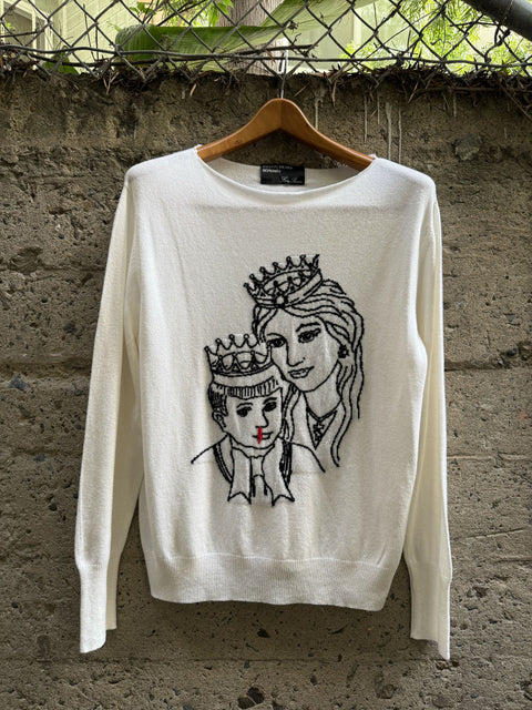 ENFANTS RICHES DEPRIMES L White Knitted Cashmere Scoop Neck Pullover