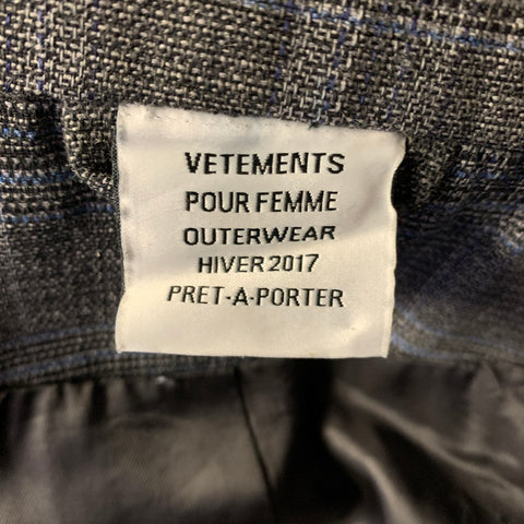 VETEMENTS F/W2017 Size S Grey Blue Polyester & Wool Jacket Blazer