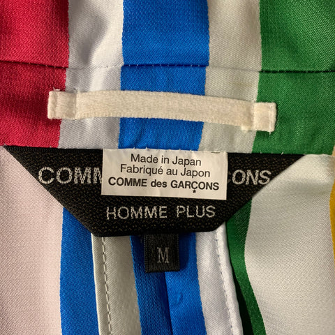COMME des GARCONS HOMME PLUS S/S2019 Size M White Multi Color Stripe Polyester Coat