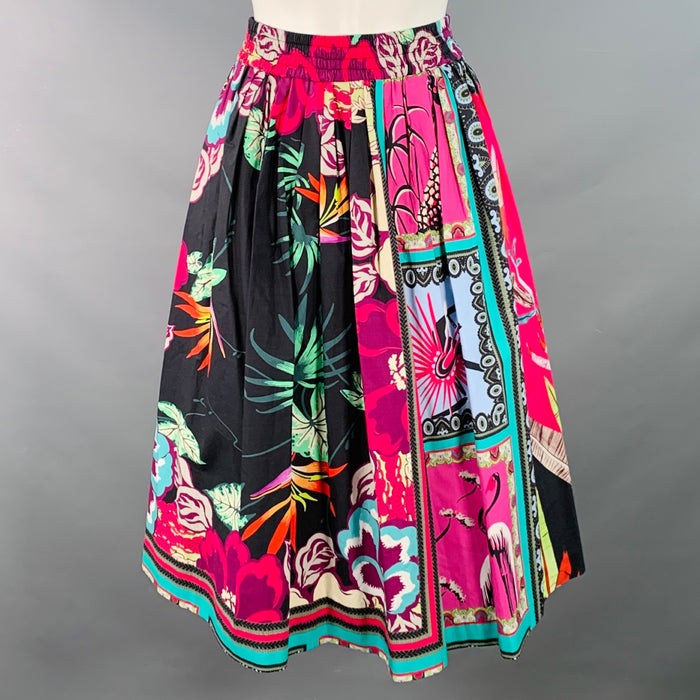 ETRO Size 8 Multi-Color Cotton Mixed Florals Elastic Waistband Midi Skirt