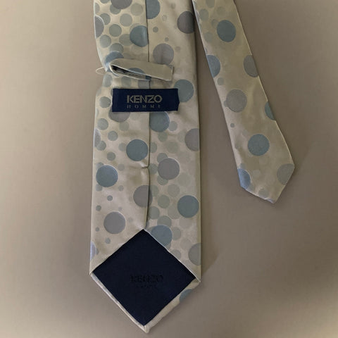 KENZO Grey Blue Polka Dot Silk Tie