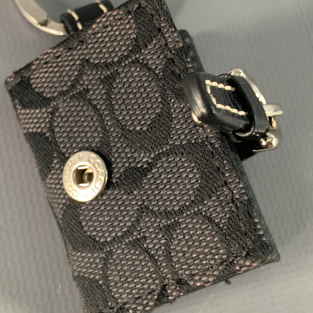 COACH Black Silver Logo Canvas Leather Photo Holder Keychain