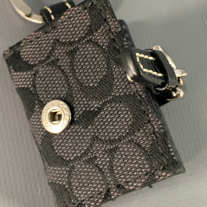 COACH Black Silver Logo Canvas Leather Photo Holder Keychain
