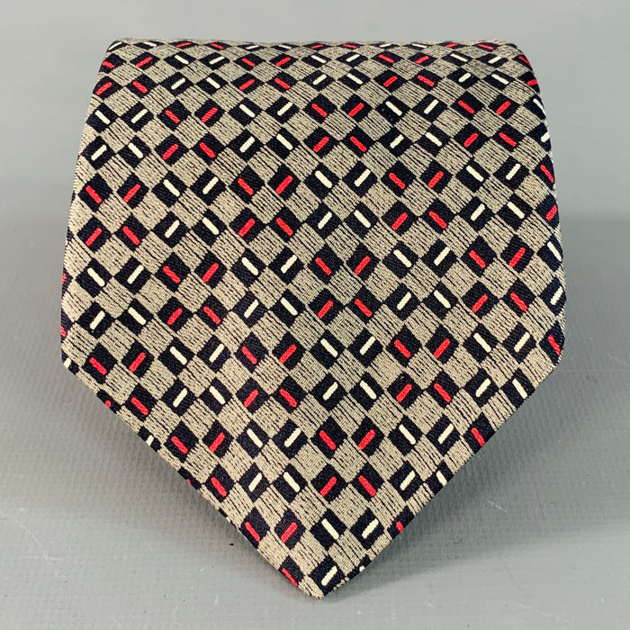 YVES SAINT LAURENT Vintage Navy Red White Checkered Silk Tie