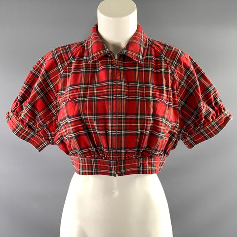 COMME des GARCONS Size S Red Green Plaid Cropped Casual Top