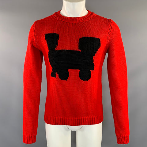 AU JOUR LE JOUR Size XS Red Black Knitted Wool Crew Neck Sweater