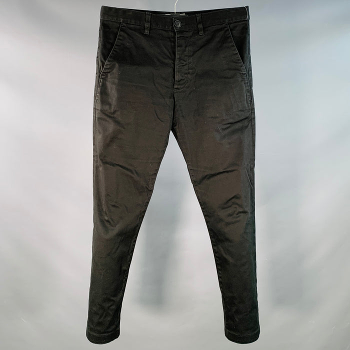 SAINT LAURENT Size 30 Black Cotton Blend Flat Front Slim Tapered Casual Pants