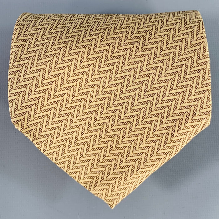 GIORGIO ARMANI Tan Brown Herringbone Silk Tie
