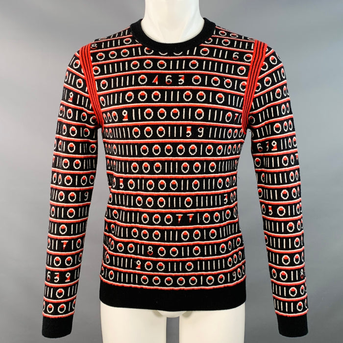 PAUL SMITH Size S Black Red White Stripe Wool Cotton Blend Crew Neck Sweater