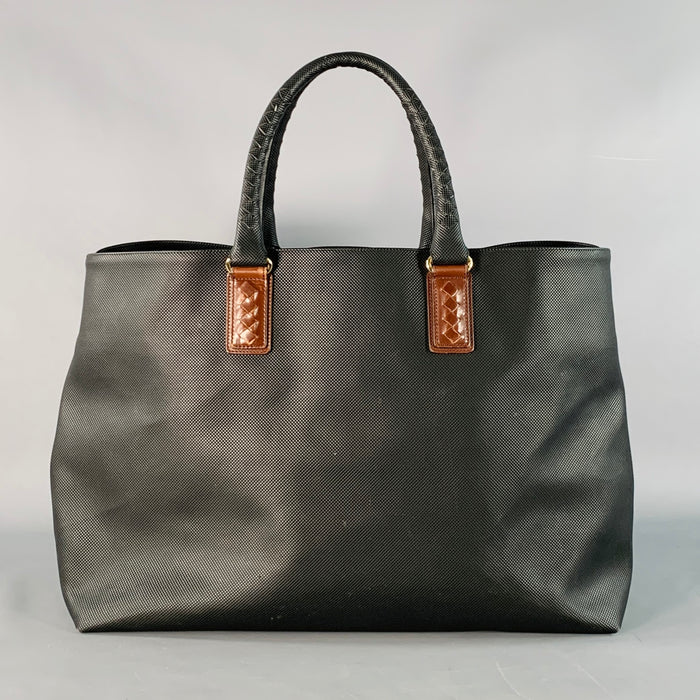 BOTTEGA VENETA Black Textured Coated Canvas Oversized Tote Handbag