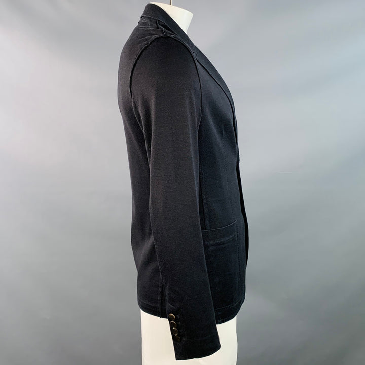LANVIN Size L Black Silk Cotton Notch Lapel Jacket