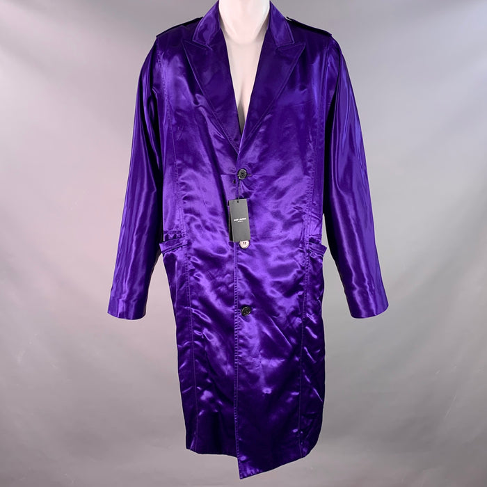 SAINT LAURENT FW22 Size 38 Purple Viscose Satin Peak Lapel Trench Coat